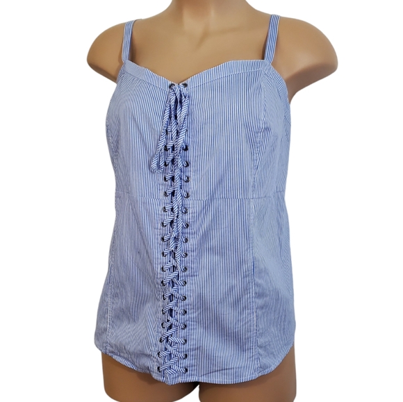 TORRID  ( 5X ) Blue Striped Poplin Lace-Up Cami Corset Eyelets Lace-up  Zip Top - Picture 3 of 13